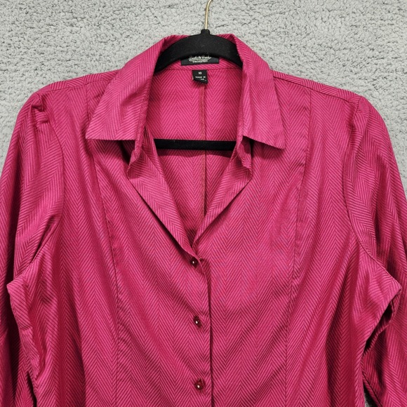 Peck & Peck Collection‎ Womens Pink Chevron Herringbone Button Up Shirt Size 10 - Picture 7 of 11